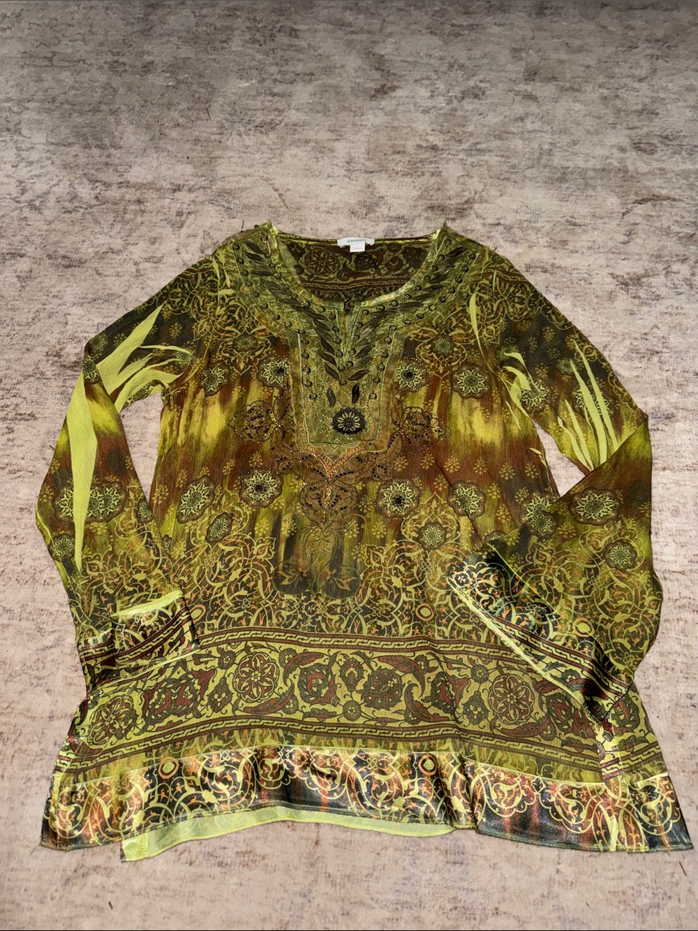 dressbarn Olive & Brown Embroidered Boho Tunic